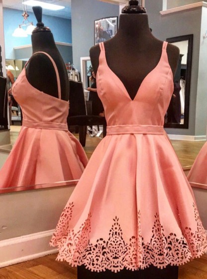Elegant Short A-line V-neck Satin Prom Dress