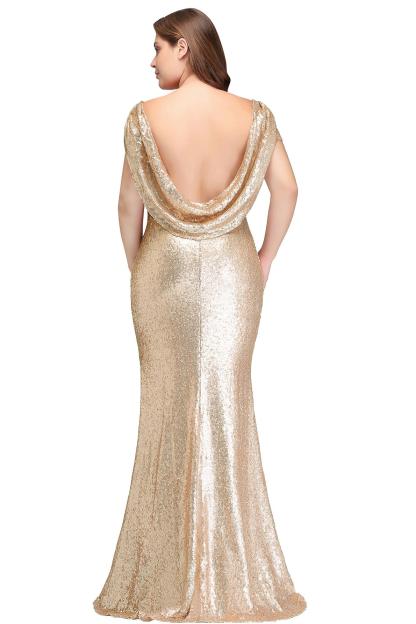 Golden Sequins Scoop Neck Mermaid Evening Dress Floor Length Bridesmaid Dress