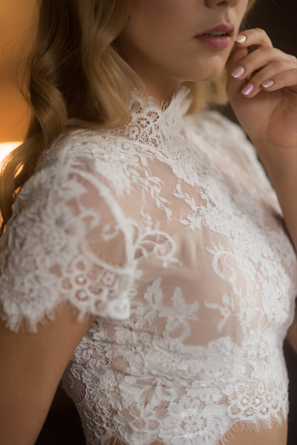 Long A-line Lace Tulle Two Piece Wedding Dress
