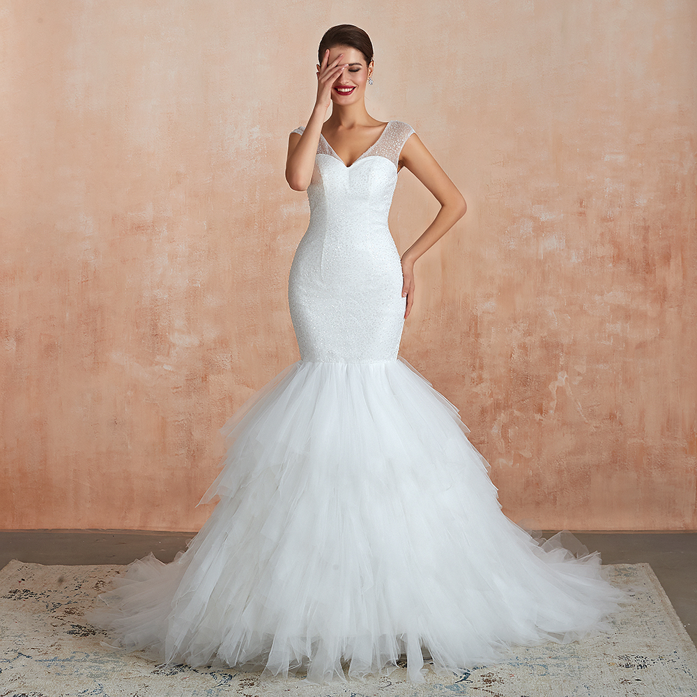 Graceful Sequin Lace-up Mermaid Tulle Wedding Dress