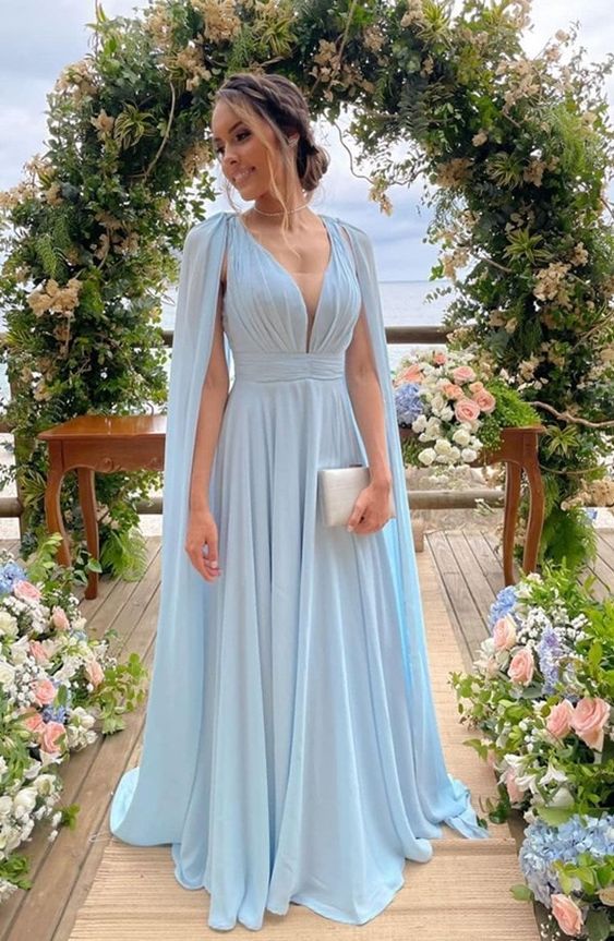 Simple Long A-line V-neck Chiffon Bridesmaid Dresses