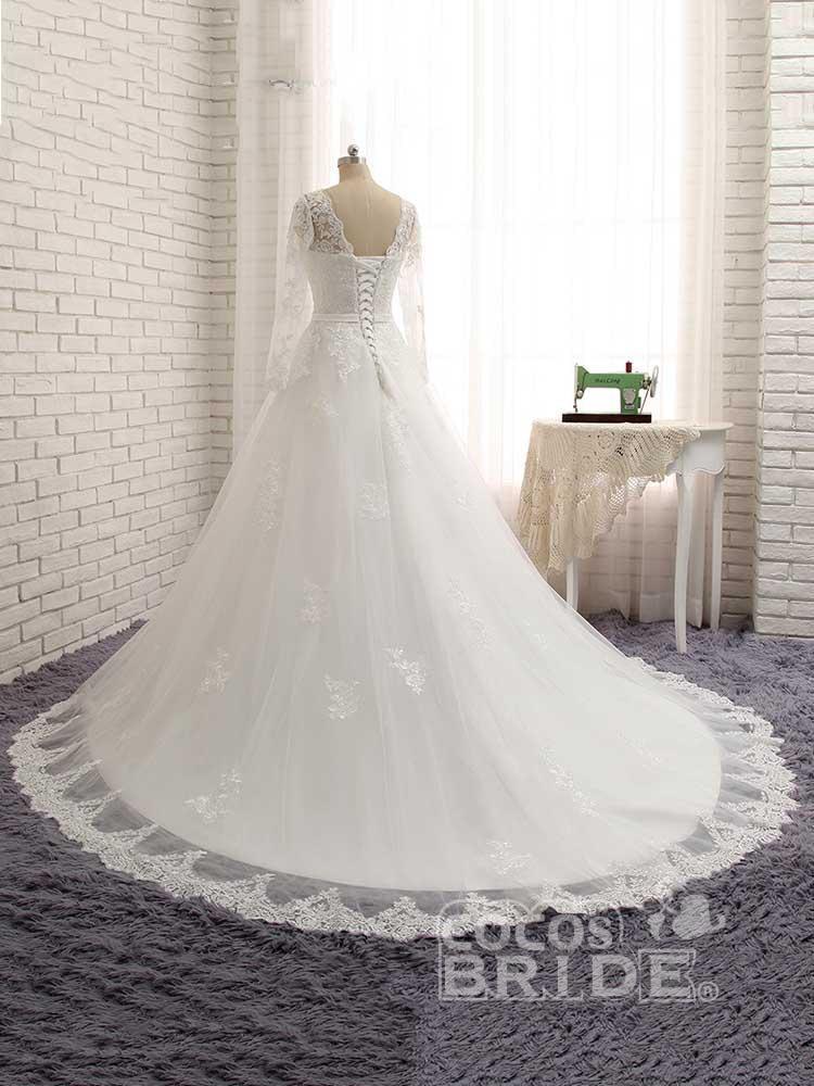 Gorgeous Long Sleeves Lace Tulle A-line Wedding Dresses