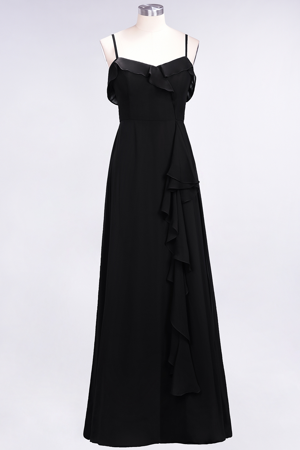 Spaghetti Straps A-Line Chiffon Backless Floor-length Prom Dress With Ruffles