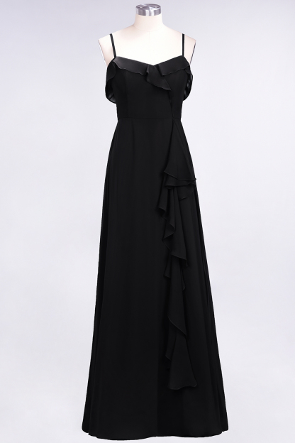 Spaghetti Straps A-Line Chiffon Backless Floor-length Prom Dress With Ruffles