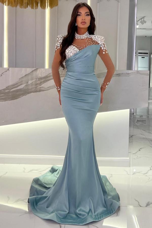 knee length dresses for ladies Long Sleeve Modest Sheath Lace Wedding Dresses with Court Train AWD1290 main image 0
