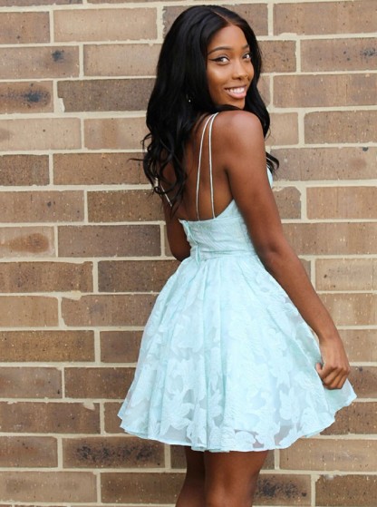 Cute Short Lace Spaghetti Strap A-line Backless Homecoming Dress - CoCosBride