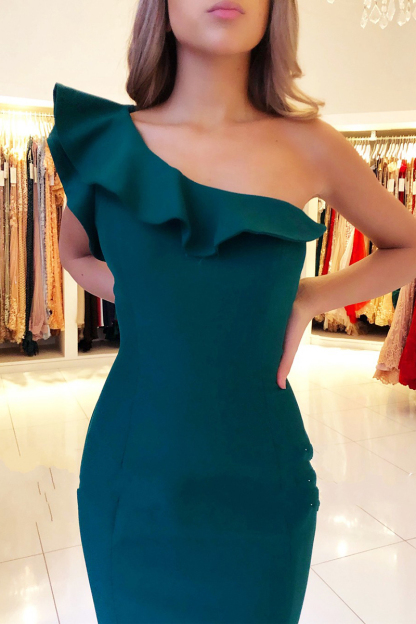 Vintage One Shoulder Floor-length Backless Mermaid Prom Dress With Ruffles
