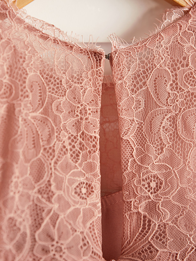 Dusty Rose Long A-line Chiffon Lace Junior Bridesmaid Dress