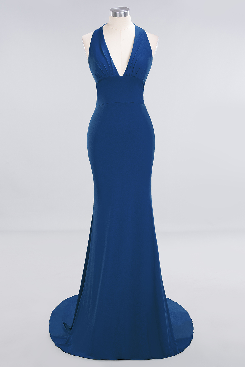 Elegant Halter Deep V-neck Open Back Floor-length Mermaid Prom Dress
