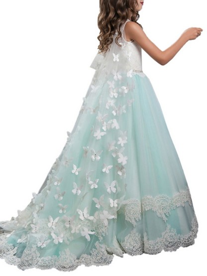 Ball Gown Floor Length Wedding / Event / Party Flower Girl Dresses - Polyester Sleeveless Jewel Neck With Appliques / Color Block