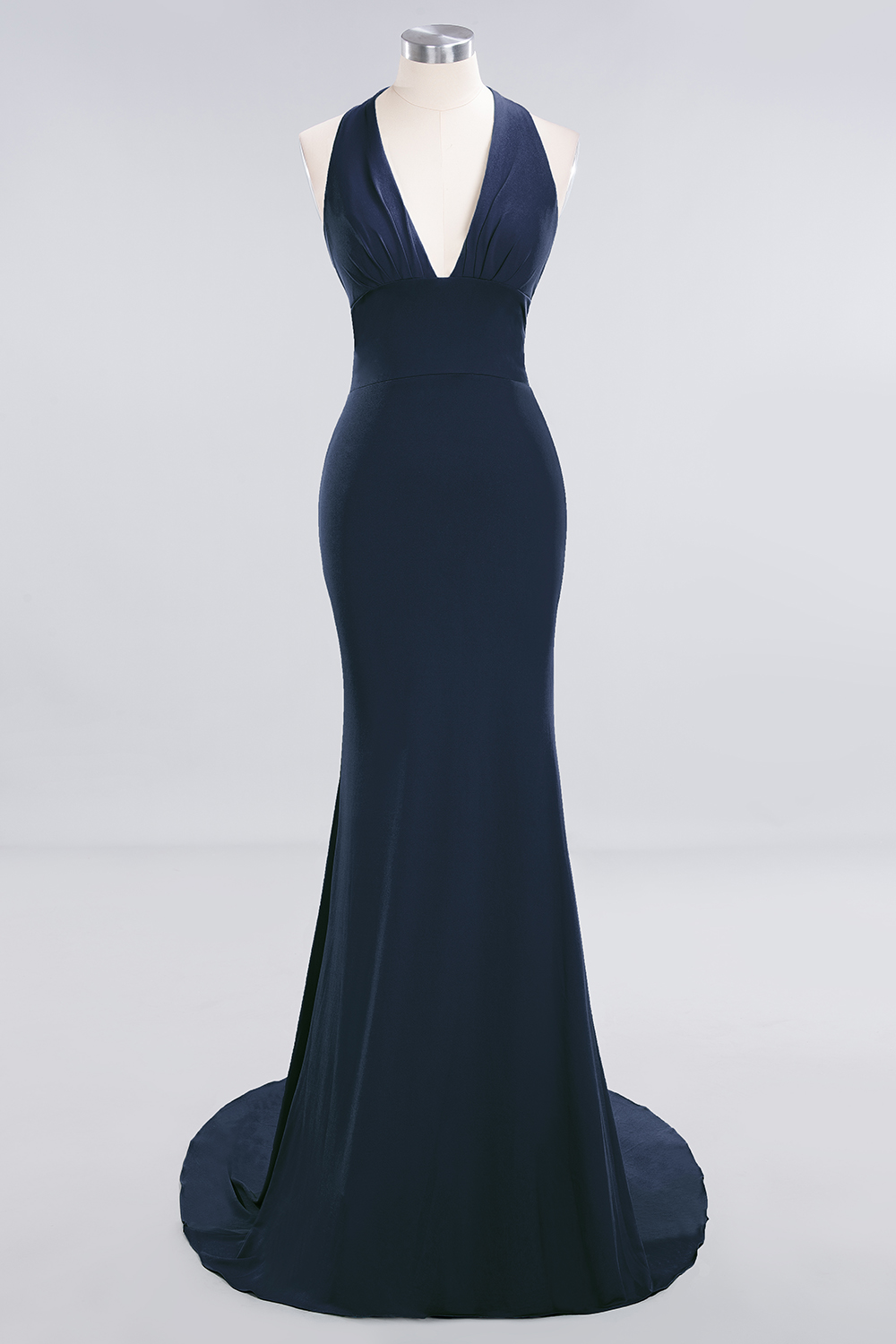 Elegant Halter Deep V-neck Open Back Floor-length Mermaid Prom Dress