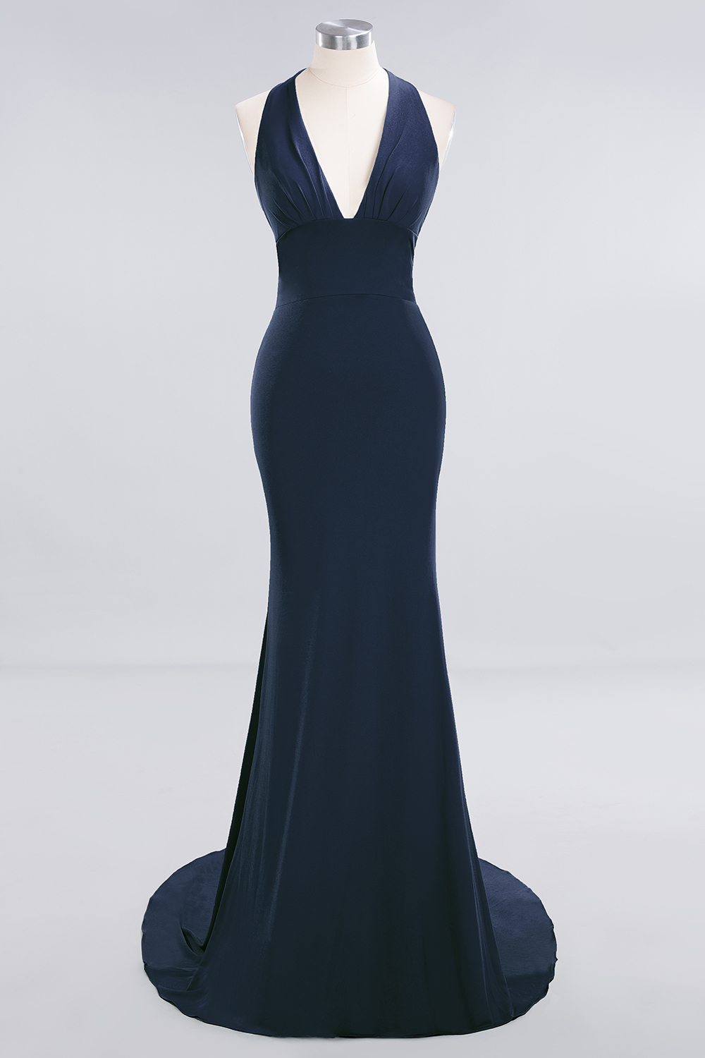Elegant Halter Deep V-neck Open Back Floor-length Mermaid Prom Dress