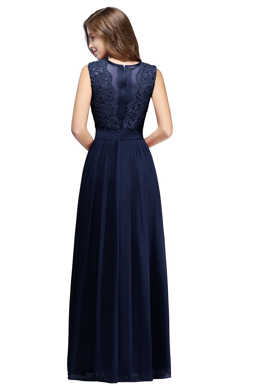 Sheath Crew Sleeveless Floor-length Lace Top Chiffon Bridesmaid Dresses