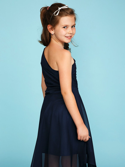 A-Line One Shoulder Asymmetrical Chiffon Junior Bridesmaid Dress With Side Draping / Wedding Party