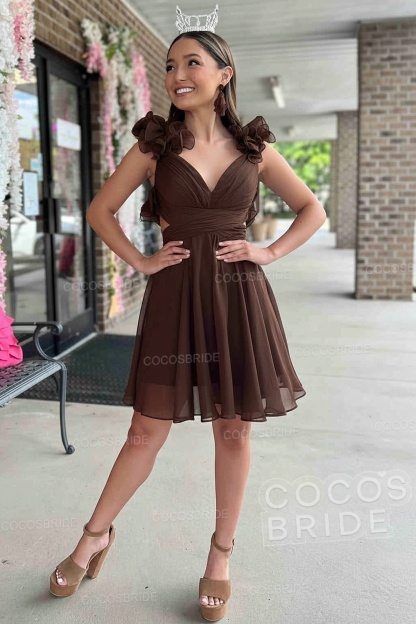 V-Neck Sky Blue Short Chiffon A-Line Party Dress