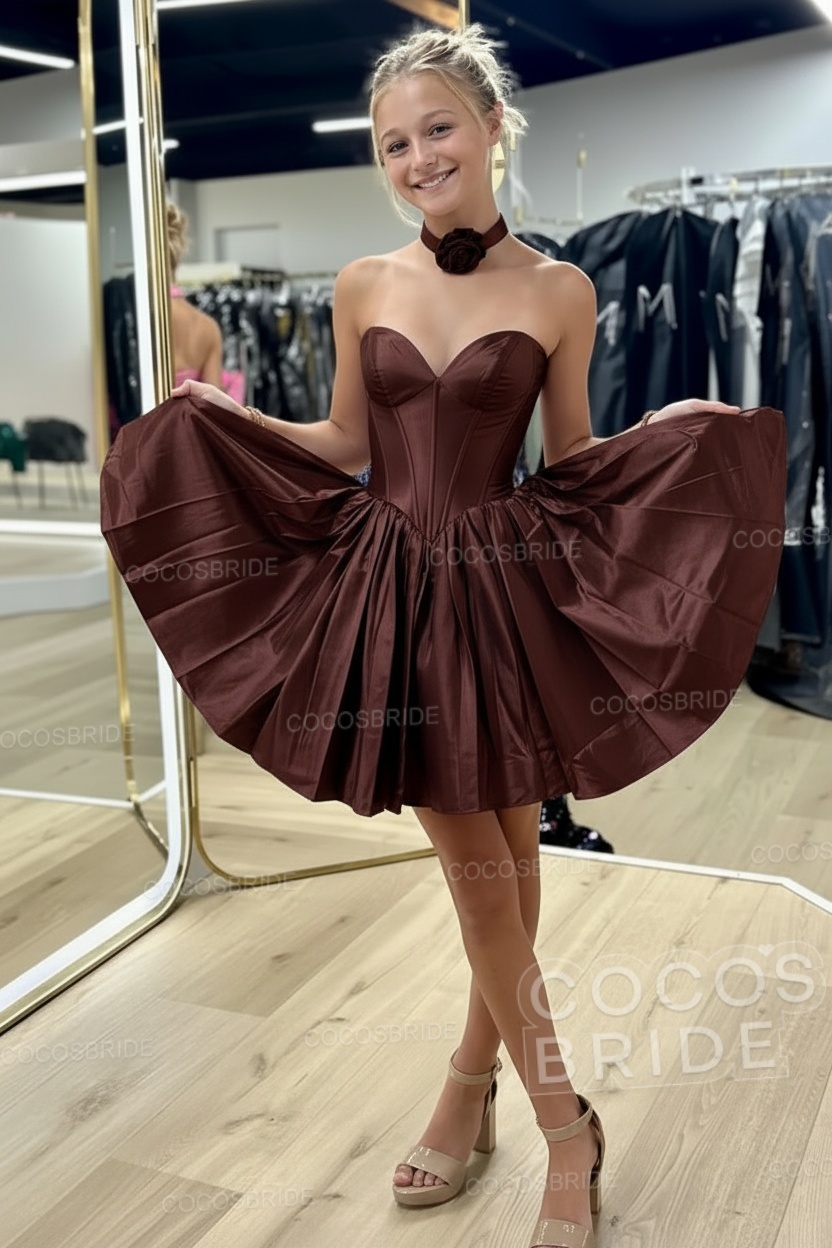 Sweetheart A-Line Short Satin Homecoming Dress