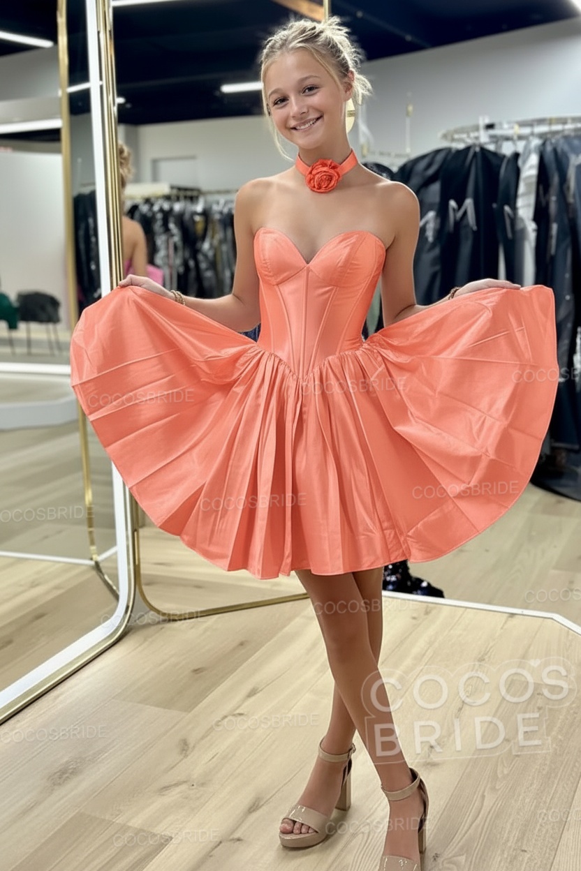 Sweetheart A-Line Short Satin Homecoming Dress