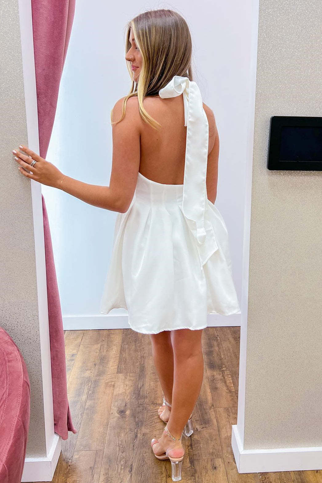 Cute Halter White A-Line Short Party Dress
