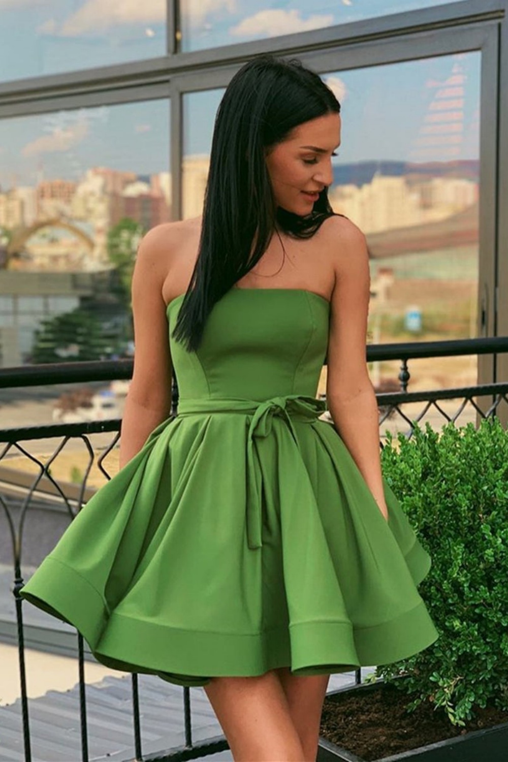 Cute Short A-line Strapless Satin Graduation Formal Prom Dresses