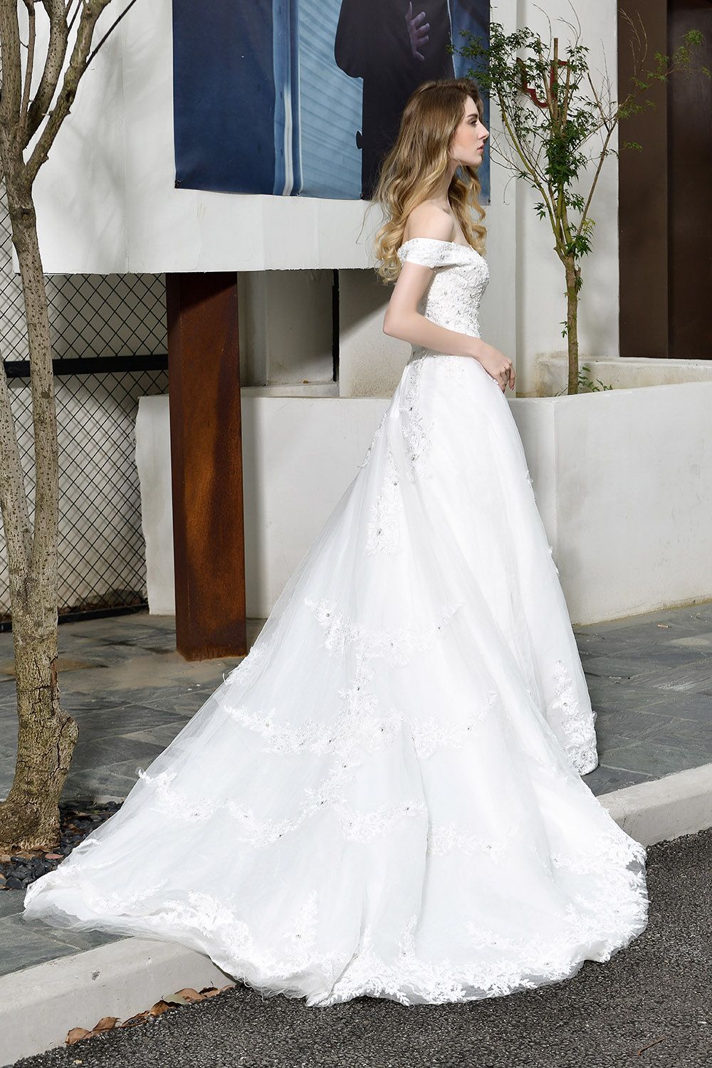 Lace Off the Shoulder Beading Mermaid Wedding Dress