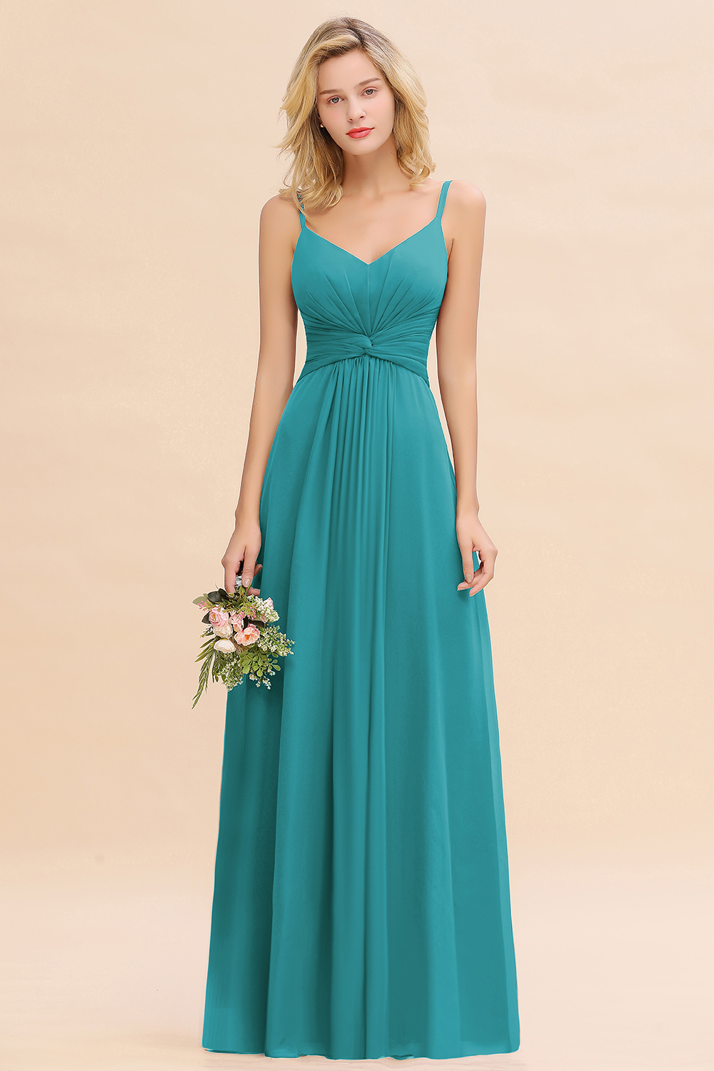 Elegant A-line Ruffles Spaghetti Straps Bridesmaid Dress