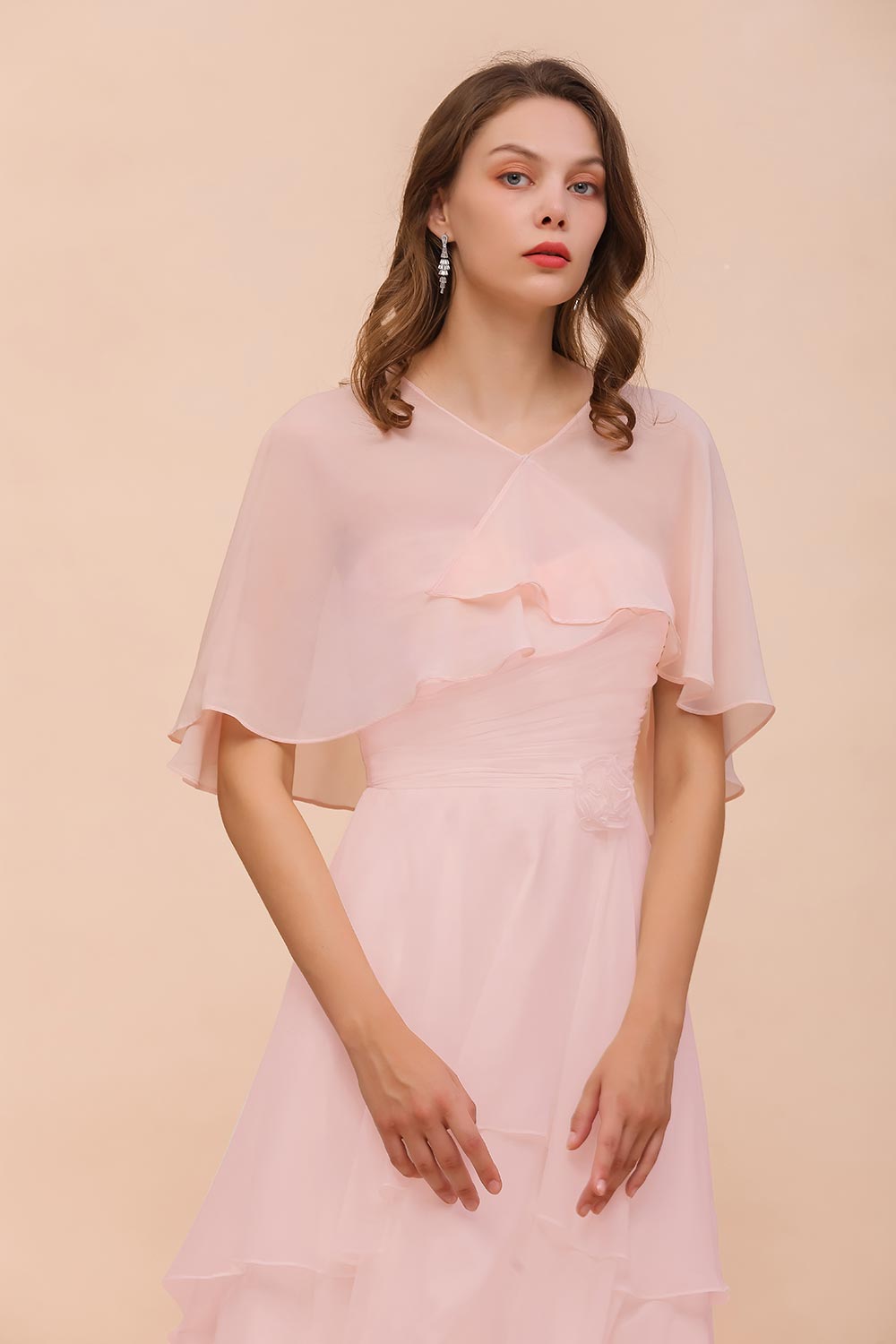 BM1086 Pink Ruffle Chiffon Special Occasions Wraps