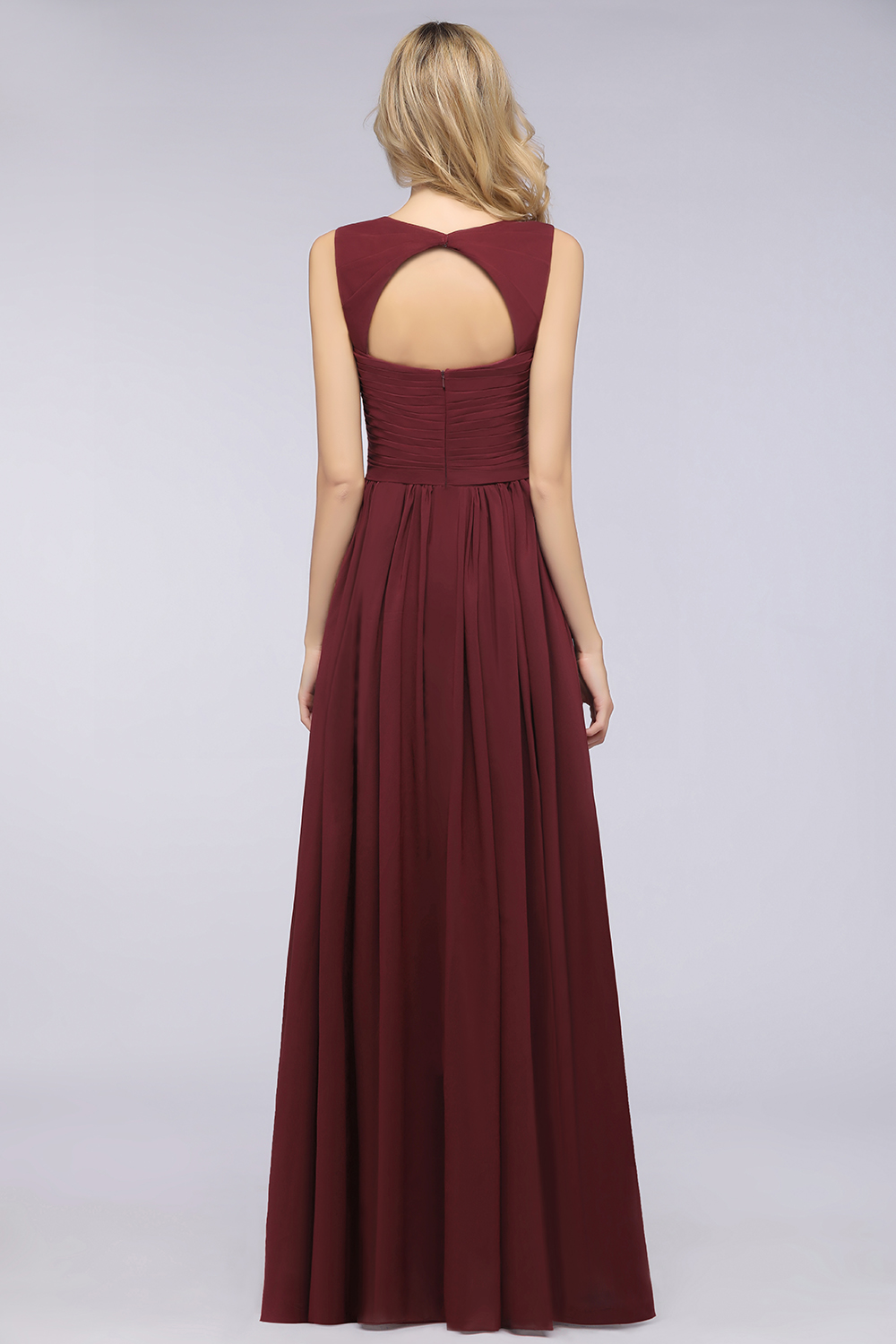 Burgundy Simple Long A-line Cap Sleeves Sweetheart Bridesmaid Dress
