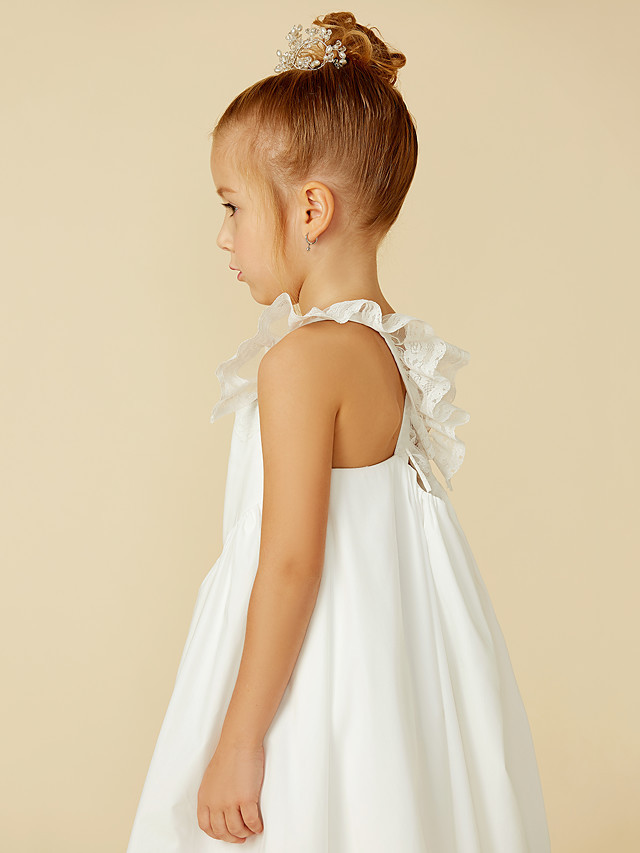 A-Line Ankle Length Wedding / First Communion Flower Girl Dresses - Lace / Cotton Sleeveless Straps With Pleats