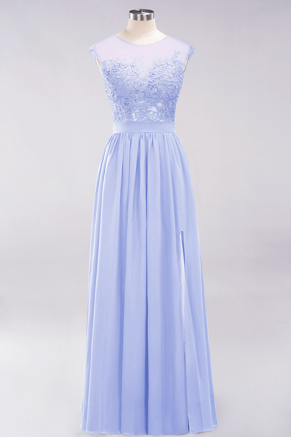 A-line Chiffon Lace Jewel Sleeveless Floor-Length Bridesmaid Dresses with Appliques