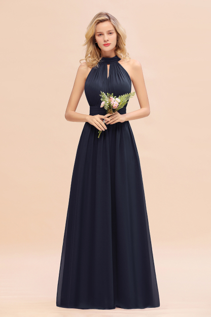 BM0758 Glamorous High-Neck Halter Bridesmaid Affordable Dresses with Ruffle
