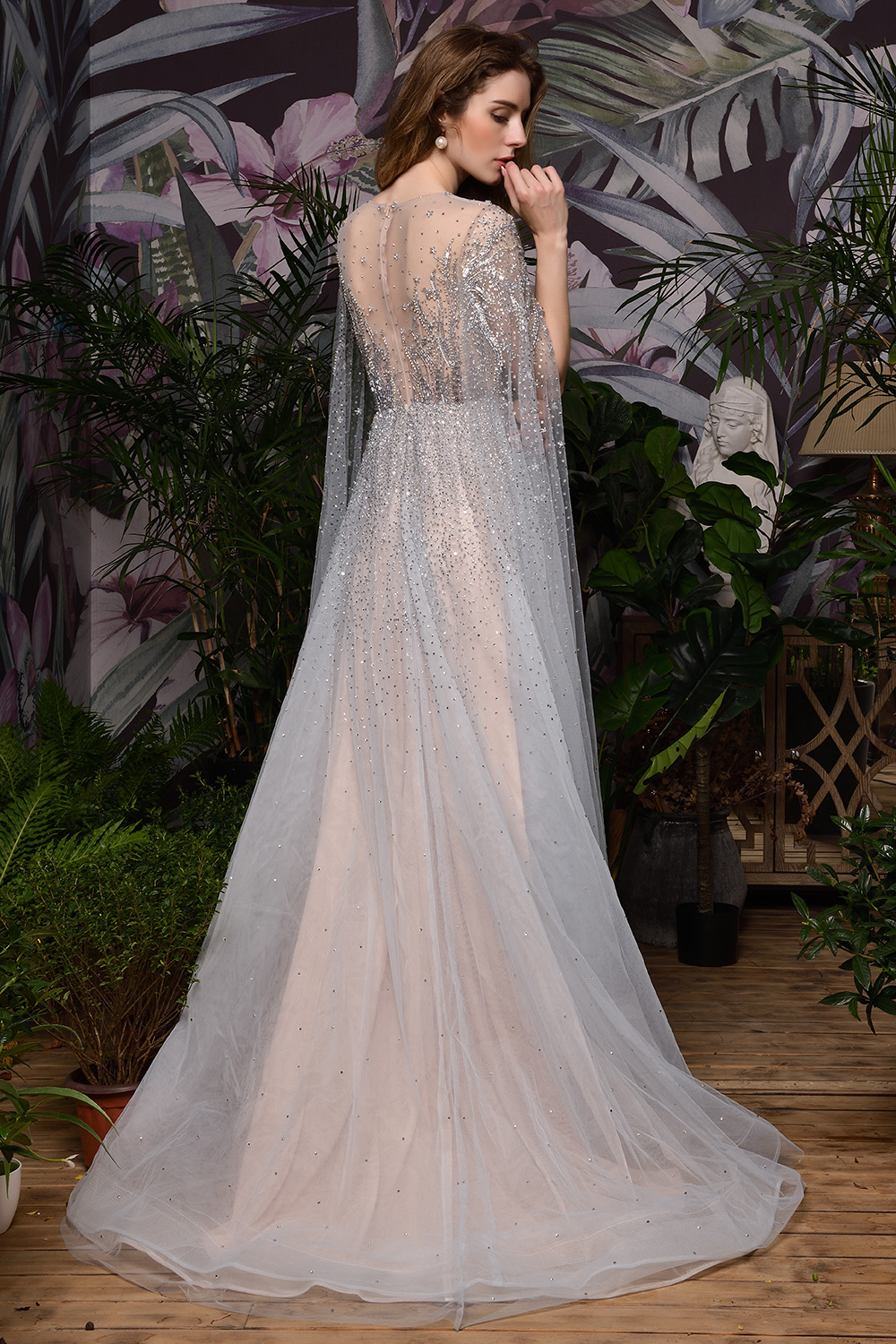 Luxury Shawl Sequined A-line Long Prom Dress