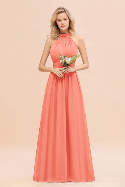 BM0758 Glamorous High-Neck Halter Bridesmaid Affordable Dresses with Ruffle
