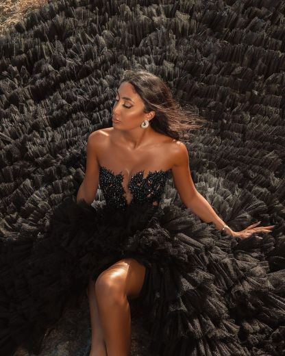 Black Beach High Low Sweetheart Tulle Formal Evening Dresses