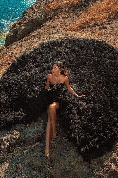 Black Beach High Low Sweetheart Tulle Formal Evening Dresses