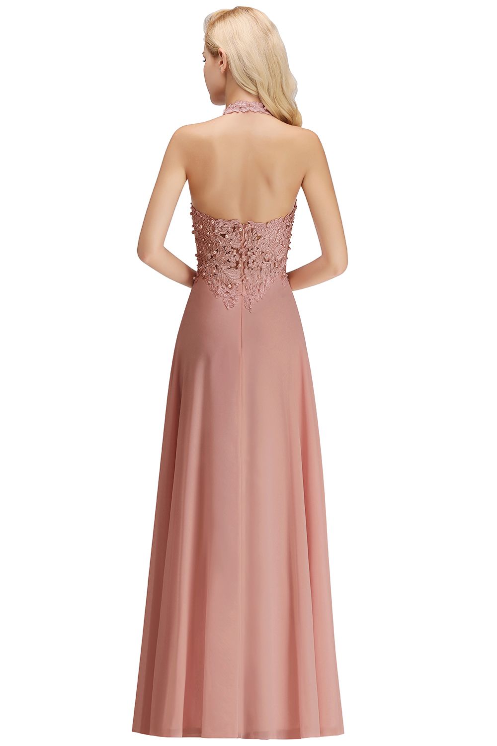 Halter Composite Emulation Silk A-line Floor Length Bridesmaid Dress