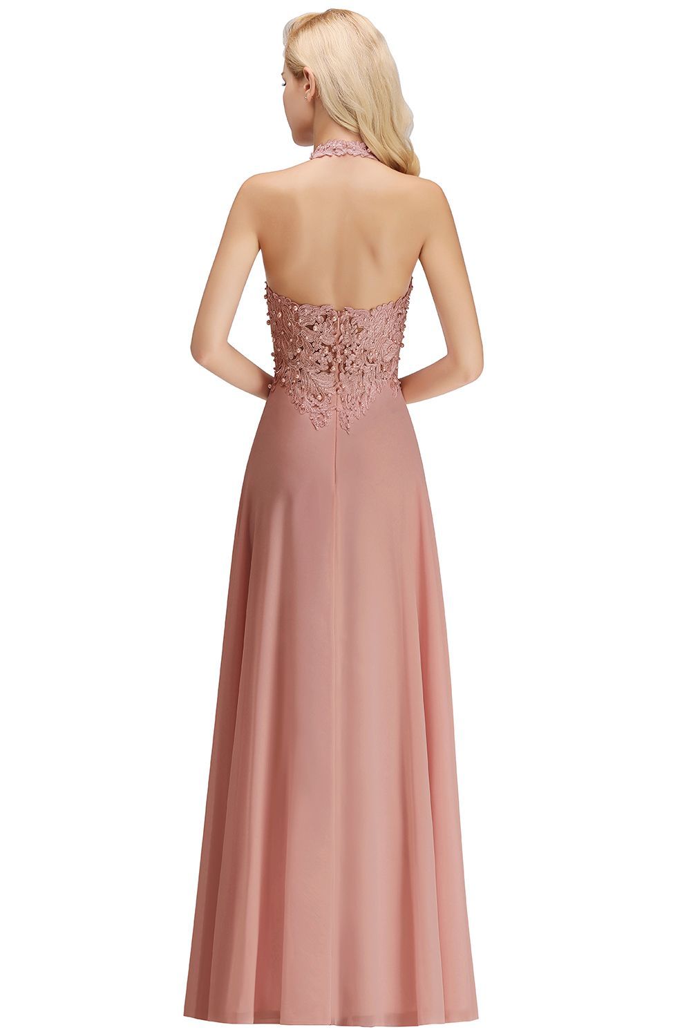 Halter Composite Emulation Silk A-line Floor Length Bridesmaid Dress