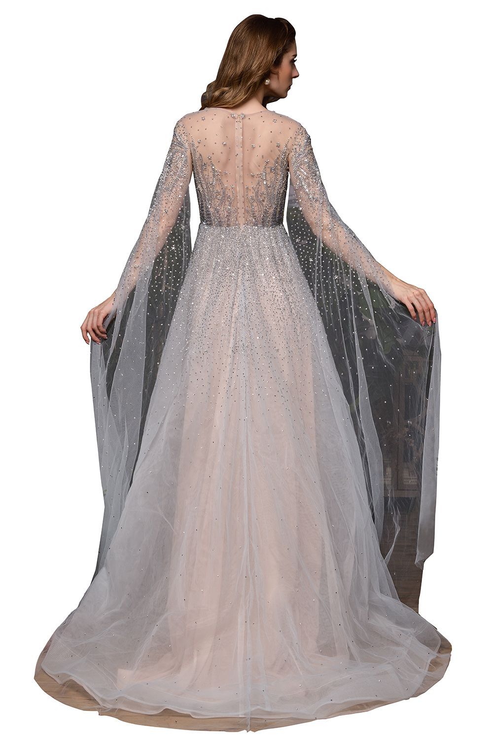 Luxury Shawl Sequined A-line Long Prom Dress