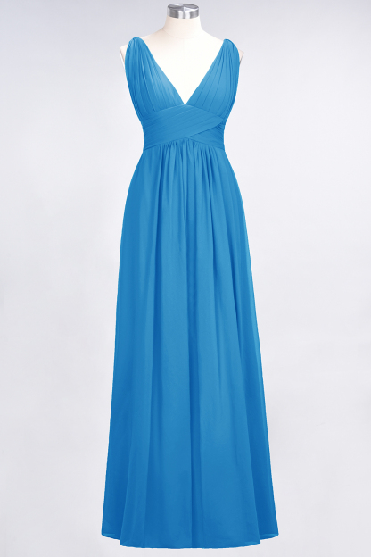A-Line Chiffon V-Neck Sleeveless Floor-Length Bridesmaid Dress with Ruffle