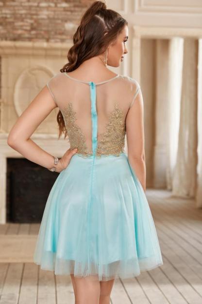 Short Off The Shoulder Short Tulle Appliques Lace Prom Dress