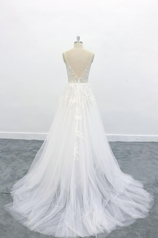Elegant Long Sweetheart Appliques Lace Tulle A-line Wedding Dress