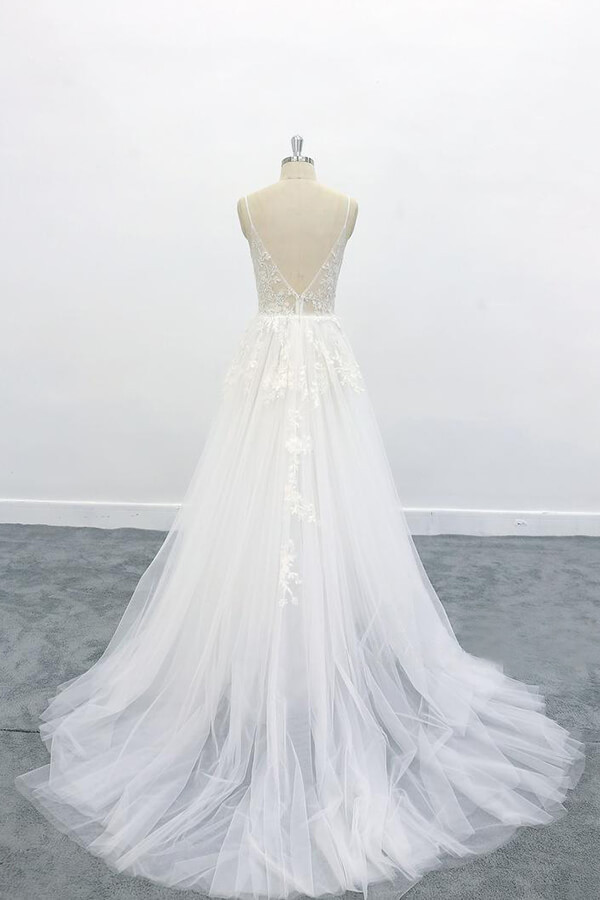 Elegant Long Sweetheart Appliques Lace Tulle A-line Wedding Dress