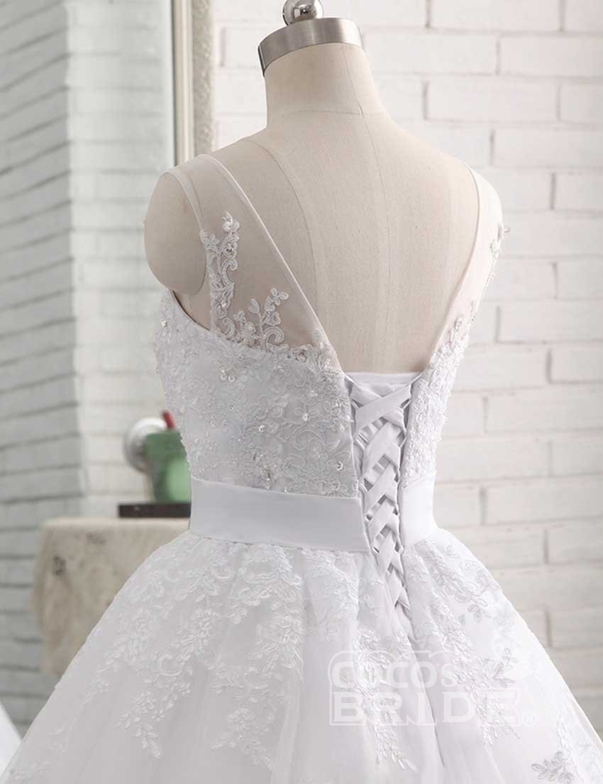 Elegant Long Tulle Lace-Up Ball Gown Wedding Dresses