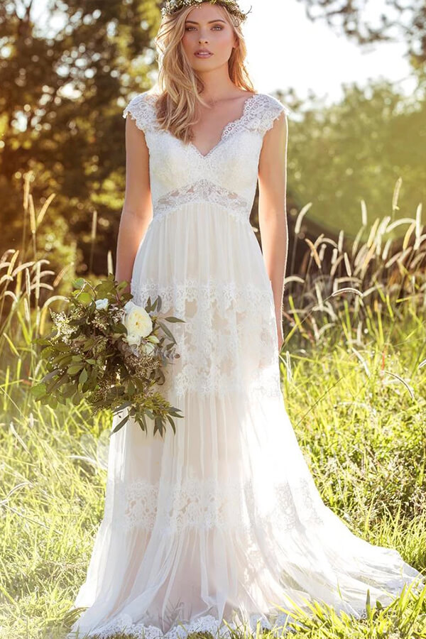 Elegant Long A-line Sweetheart Lace Tulle Wedding Dress