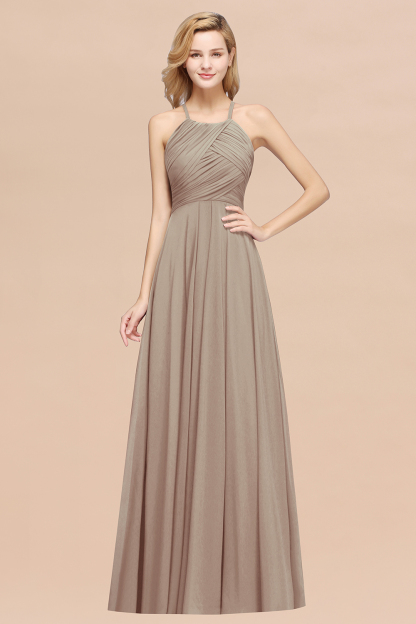 A-Line Chiffon Halter Ruffles Floor-Length Bridesmaid Dress