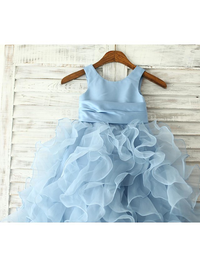 Princess / Sheath / Column Floor Length Pageant Flower Girl Dresses - Organza Sleeveless Jewel Neck With Sash / Ribbon / Flower
