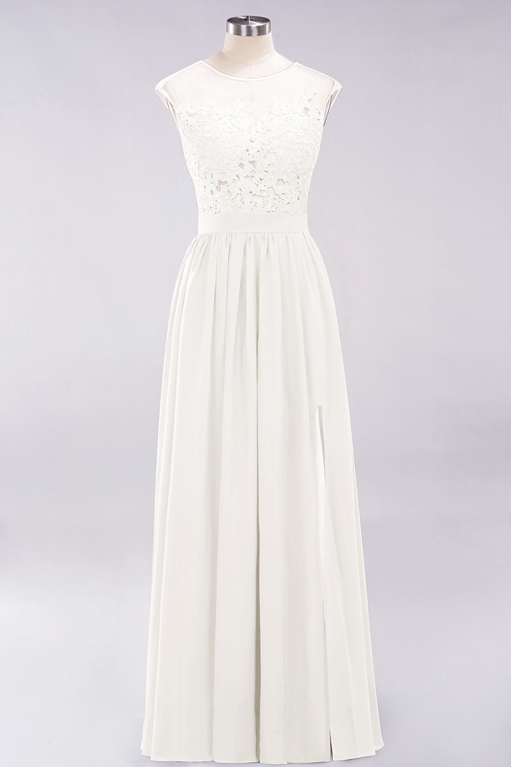 A-line Chiffon Lace Jewel Sleeveless Floor-Length Bridesmaid Dresses with Appliques