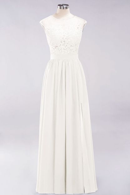A-line Chiffon Lace Jewel Sleeveless Floor-Length Bridesmaid Dresses with Appliques