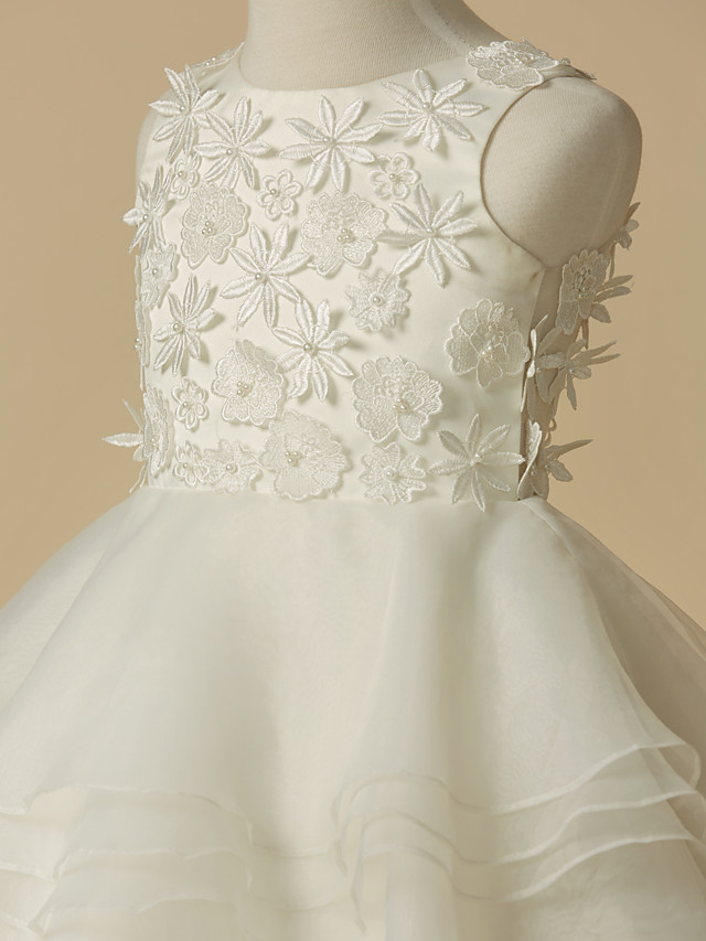 A-Line Knee Length Wedding / First Communion Flower Girl Dresses - Lace / Organza Sleeveless Scoop Neck With Lace