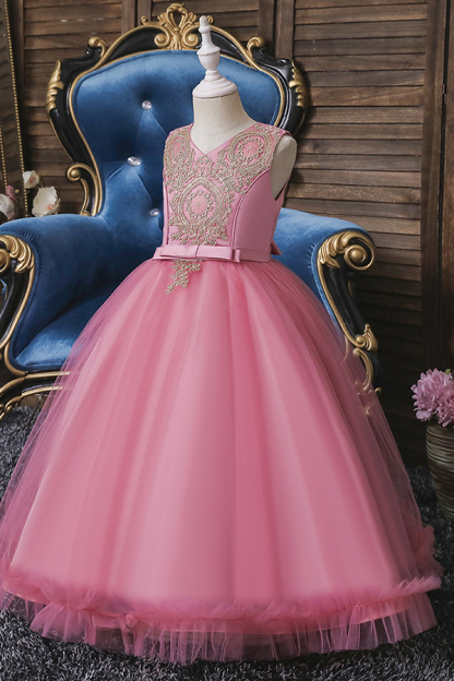 FS9975 Appliques Scoop Tea Length Flower Girl Dress