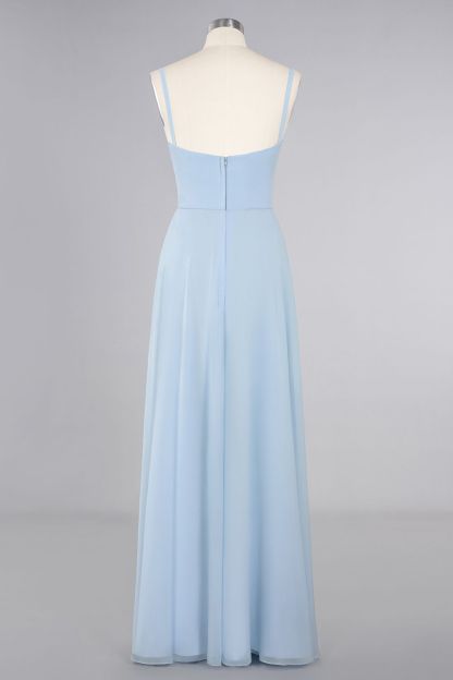 Vintage Spaghetti Straps V-neck A-line Chiffon Floor-length Bridesmaid Dress With Split